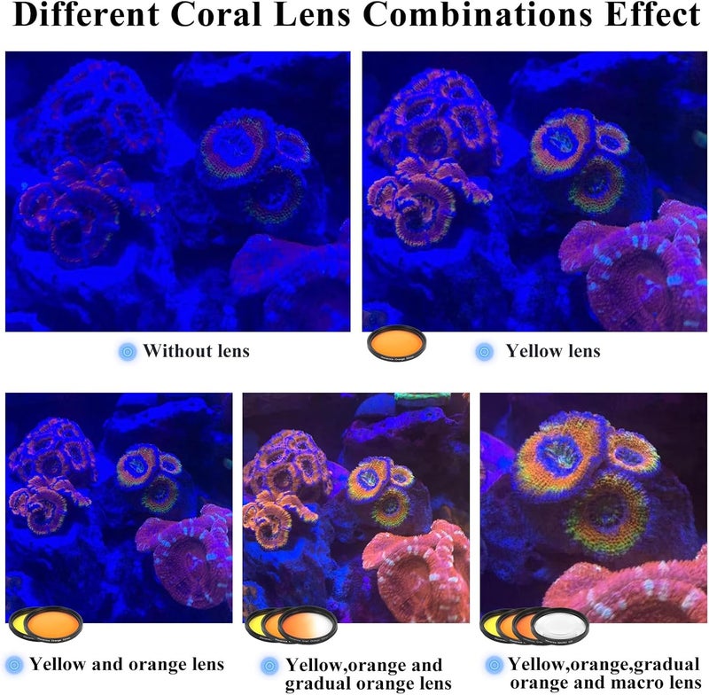Weramics Coral Lens Aquarium Reef Filter Lens Kits for Phone 8 Coral Lenses Kit Including Orange Gradual-Orange Yellow Gradual-Yellow Pink Macro Start and Polarized CPL len - Image 4